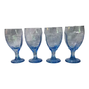 Late 20th Century Coastal Wave Ocean Blue Libbey Glasses Water Wine Goblets- Set of 4