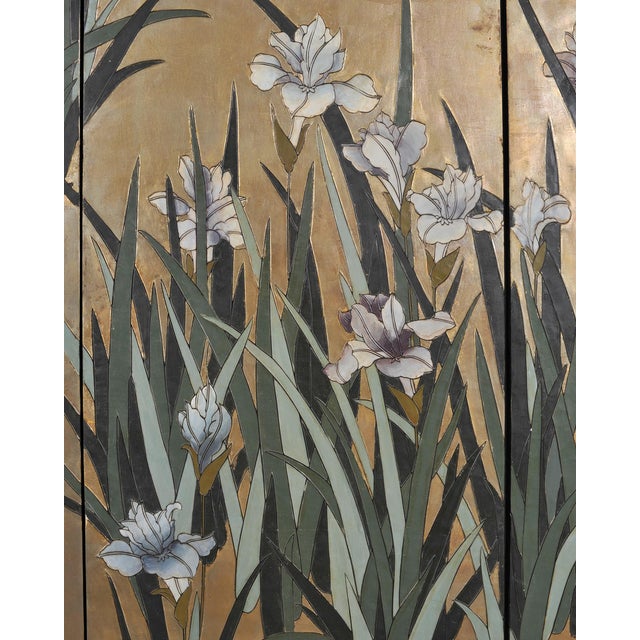 Gold Chinese Export Coromandel Screen After Ogata Korin Irises For Sale - Image 8 of 18
