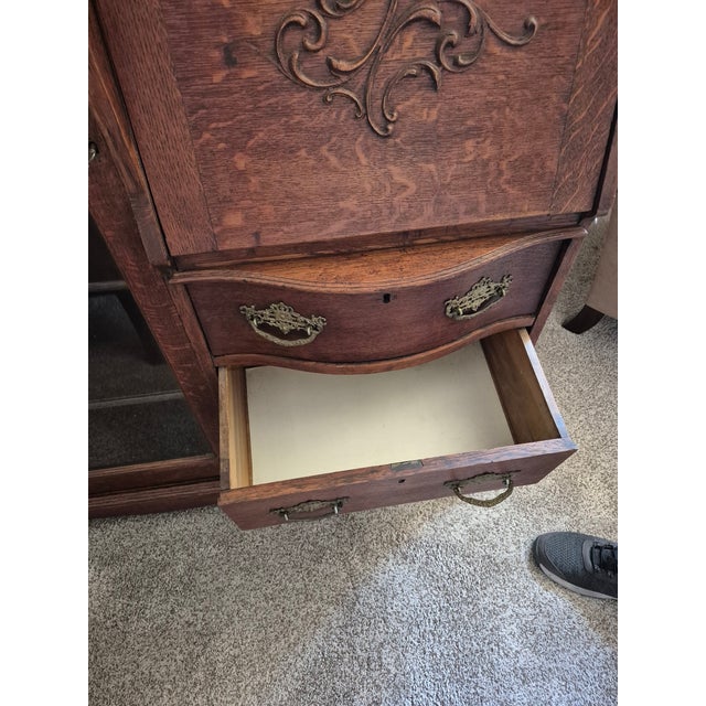 Wood Antique Oak Side-by-Side Secretary Desk and Bookcase For Sale - Image 7 of 14