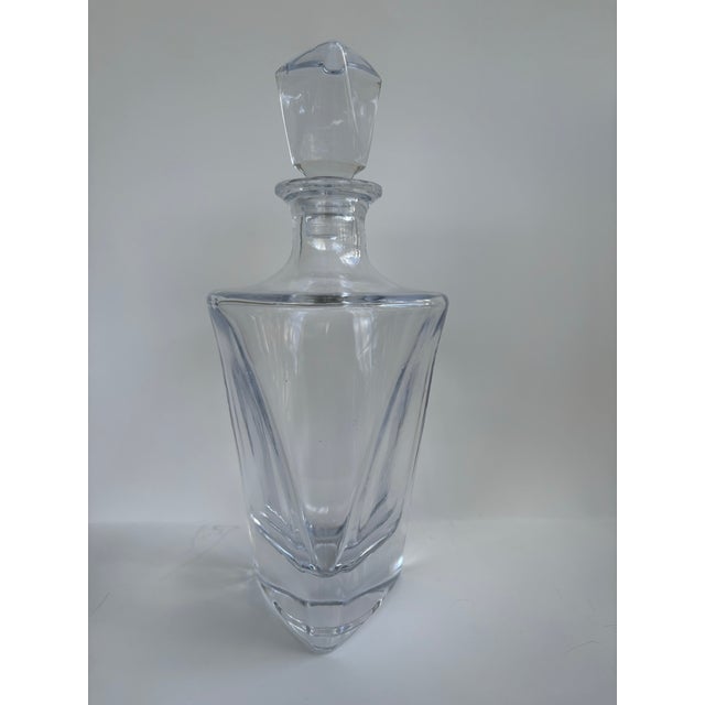 Glass 1970s Art Deco / Bohemian Style Heavy Crystal Geometric Liquor Decanter With Faceted Stopper For Sale - Image 7 of 8