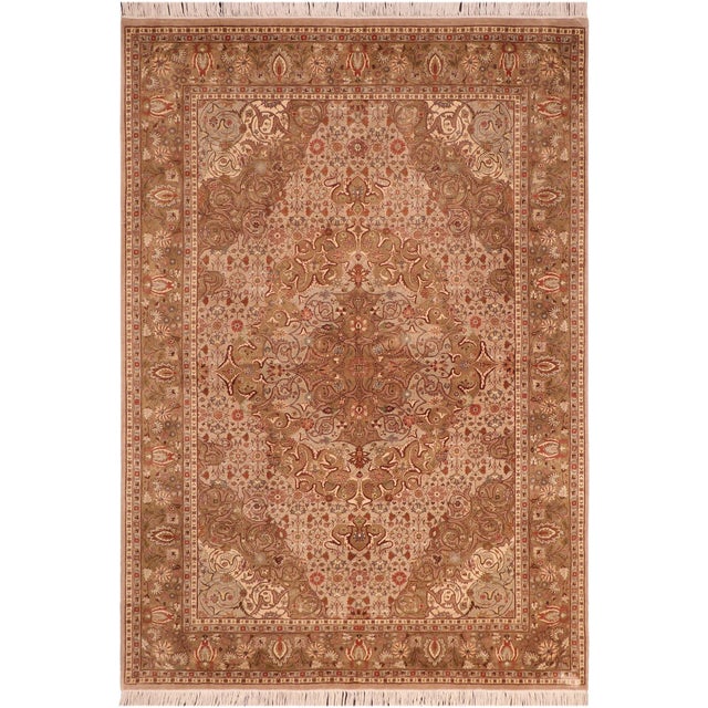 Medallion 1990's Pak-Persian Taupe/Green Wool Rug - 5'11'' X 8'6'' For Sale - Image 9 of 9