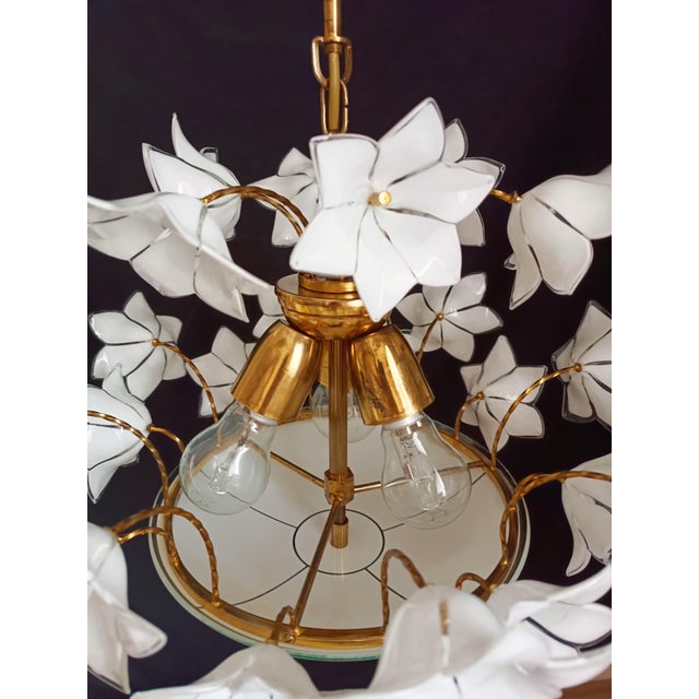 Vintage Murano Style White Milk Glass Basket Chandelier For Sale - Image 9 of 10