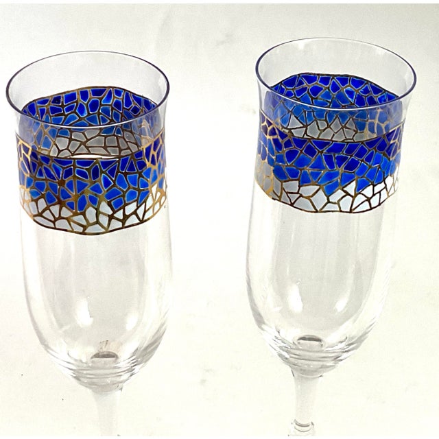 Nualart of Spain – champagne coupes– a pair Hand painted Featuring a Mosaic band- done in gilt and enamel around the bowl...