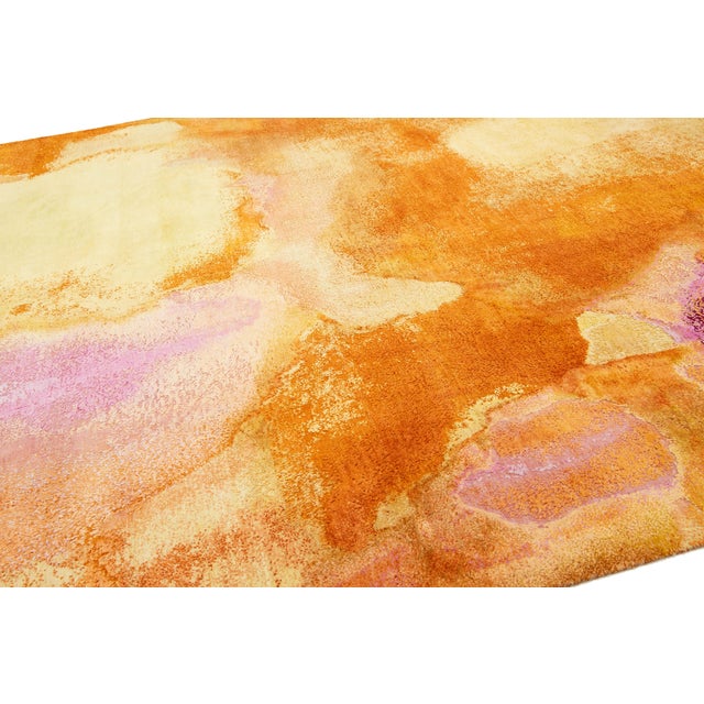 Textile 10 X 14 Contemporary Wool and Silk Rug With Plush Color Abstract Design For Sale - Image 7 of 9