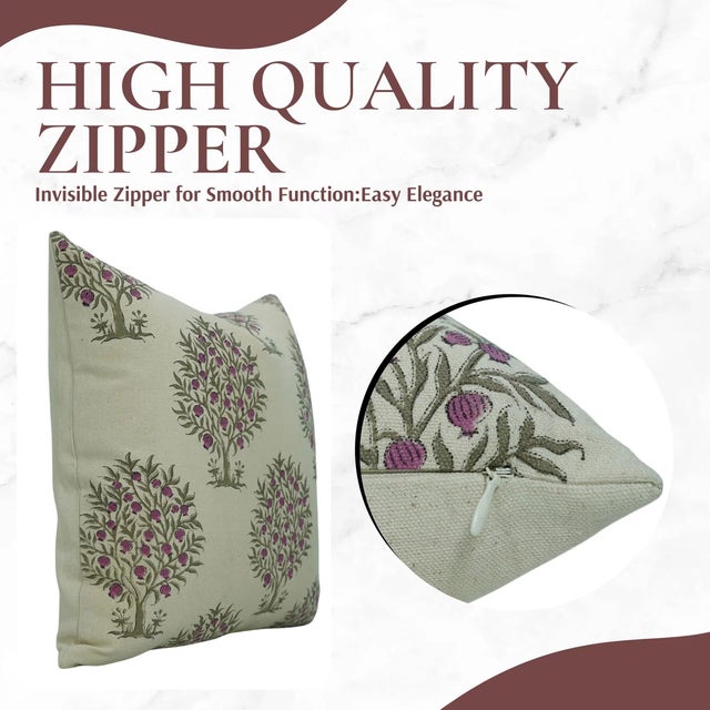 Fabdivine Artisan Block Print Throw Pillow Cover 16x16 Inch Duck Canvas-Anar For Sale - Image 4 of 5