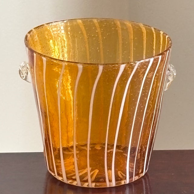 Vintage 1970s Venini for Disaronno Murano Glass Ice Bucket, Amber & White For Sale - Image 11 of 17