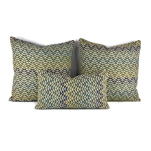 2020s Jane Churchill Iggy in Blue and Green Lumbar Pillow Cover - 12" X 20" Silver Sage Velvet Rectangle Cushion Case For Sale - Image 5 of 5