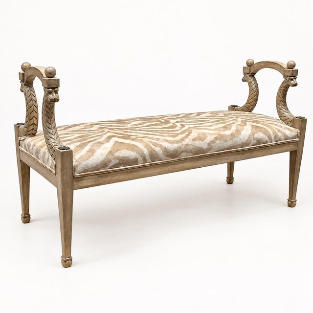 1970s 1970s Baker Furniture Neoclassical Style Painted Bench / Ottoman Tiger Upholstery For Sale - Image 5 of 6