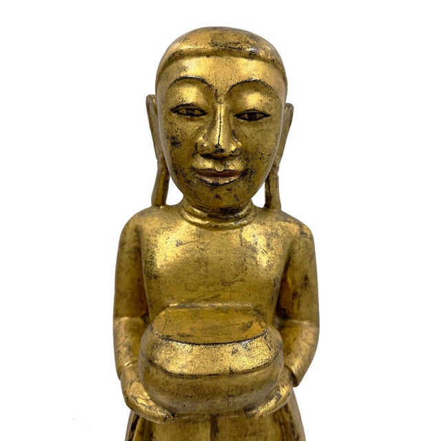 Mid-20th Century Carved Wooden Gilt Standing Thai Buddha Statues, Set of 4 For Sale - Image 12 of 18