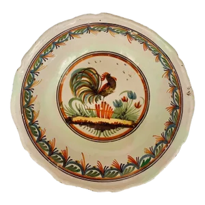 Antique French Hand Painted Pottery Milk Bowl With Rooster Motif
