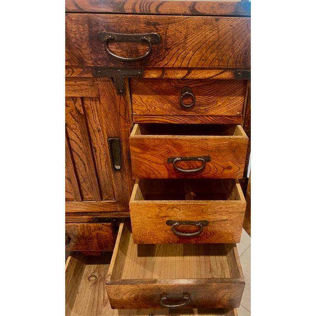 Wood Antique Japanese Tansu Zelkova Wood Storage Cabinet, Iron Hardware, 10 Drawers (Late Meiji Period) For Sale - Image 7 of 13