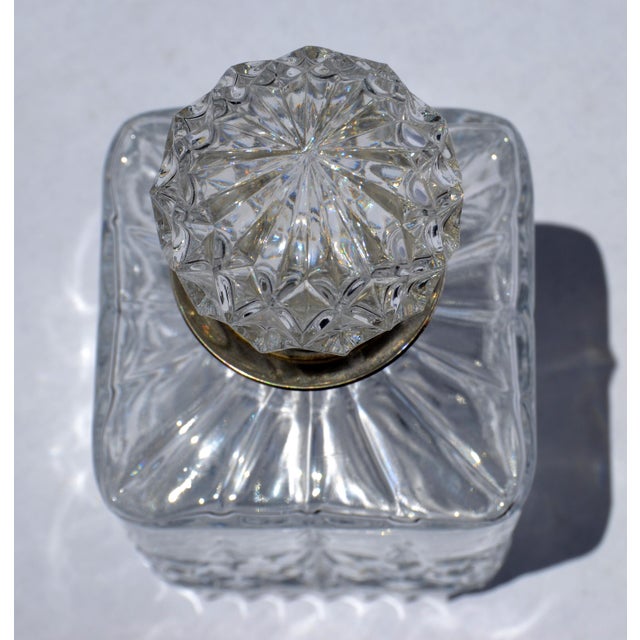 1920s Style After Bohemian Victorian Cube Hand Brilliant Cut Decanter Silver Plate Neck Faceted Stopper For Sale - Image 12 of 15