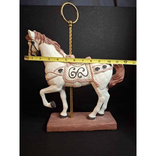 Austin Productions Vintage 1983 Austin Sculpture Carousel Horse Durastone Statue Brass Pole Ring Base 15" For Sale - Image 4 of 14