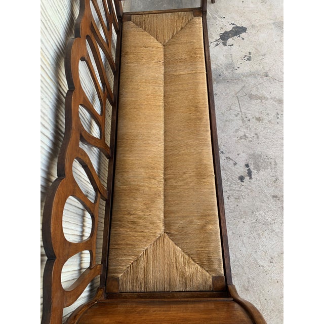 20th Century Walnut Victorian Bench in Wood and Rattan Seat For Sale In Miami - Image 6 of 9