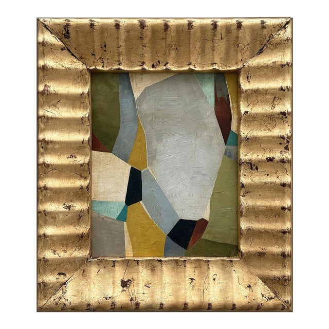 Contemporary Abstract Oil Painting in Vintage Gold Ripple Frame For Sale