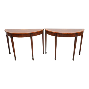 Pair of George Iii Inlaid Mahogany Demi-Lune Console Tables