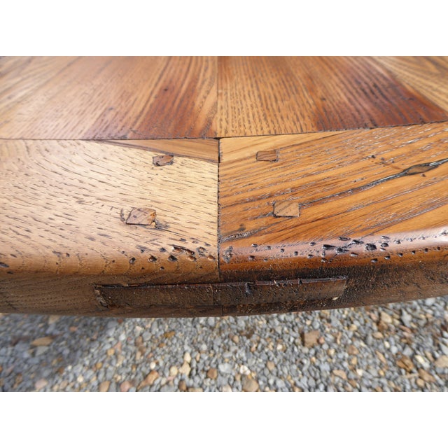 A wonderful and rare 72'' dia. primitive dining tbl.in extinct 1800's American chestnut reclaimed from rural cabins and...