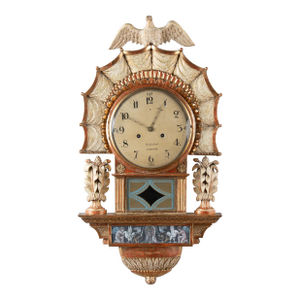 Early 19th Century Swedish Gustavian Cartel Giltwood Wall Clock With Eagle and Angels by Cederlund