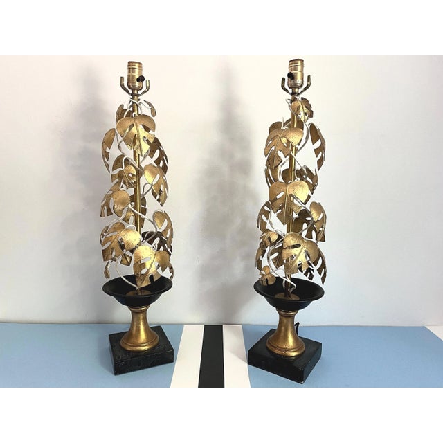 Gold Italian Topiary Lamps & Shades - A Pair For Sale - Image 8 of 18