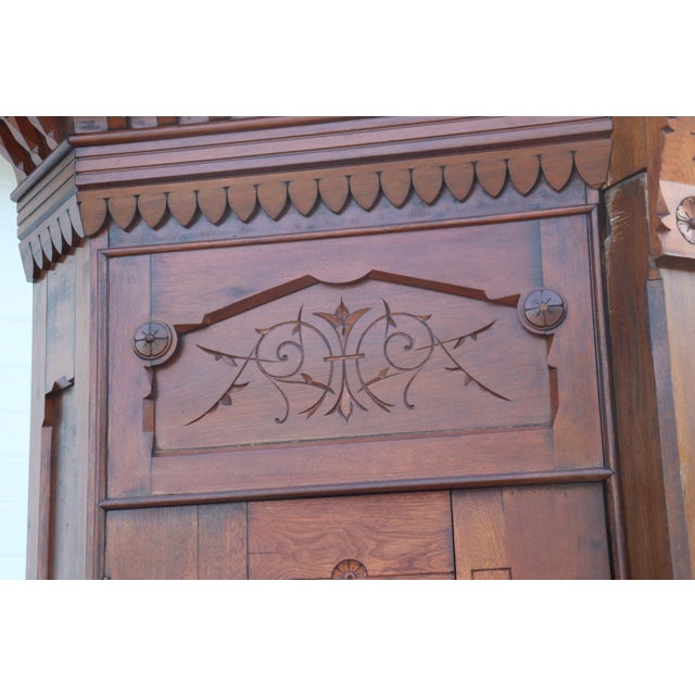 Wood Antique Carved Walnut American Victorian Armoire Attributed to Daniel Pabst For Sale - Image 7 of 12