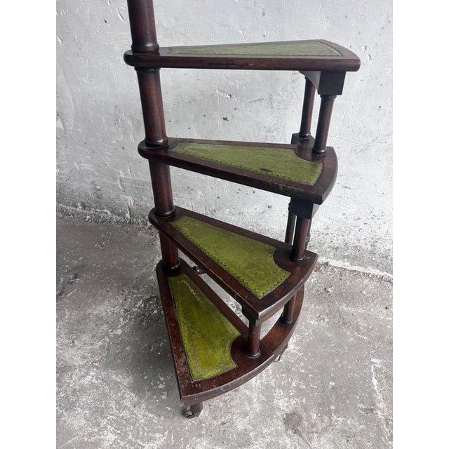 English Wooden Folding Library Steps with Green Leather Treads For Sale - Image 3 of 11