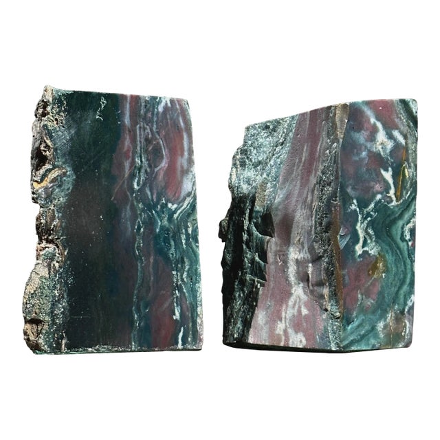 Vintage Organic Modern Polished Jasper Live Edge Bookends For Sale