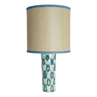 Ceramic Table Lamp with Silk Lampshade by R. Houben, 1970 For Sale