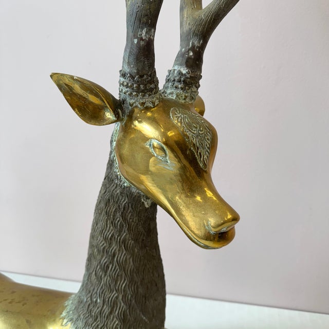 Vintage Extra Large Brass Deer Statue For Sale - Image 4 of 11