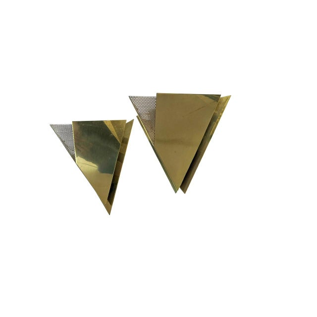 Geometric Brass Pyramid Wall Lights by Baulmann, 1970s, Set of 2 For Sale - Image 9 of 14