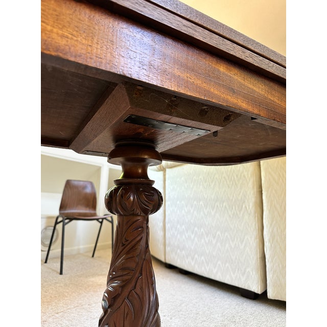 Early 20th Century Mahogany Fold-Over Tea & Game Table With Carved Pedestal and Claw Feet For Sale - Image 11 of 12