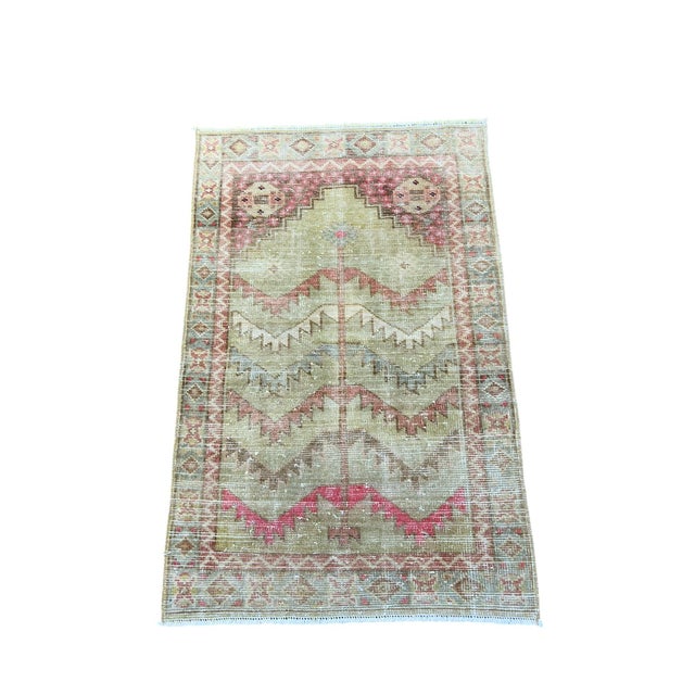 Red Vintage Turkish Handknotted Olive Wool Rug For Sale - Image 8 of 8