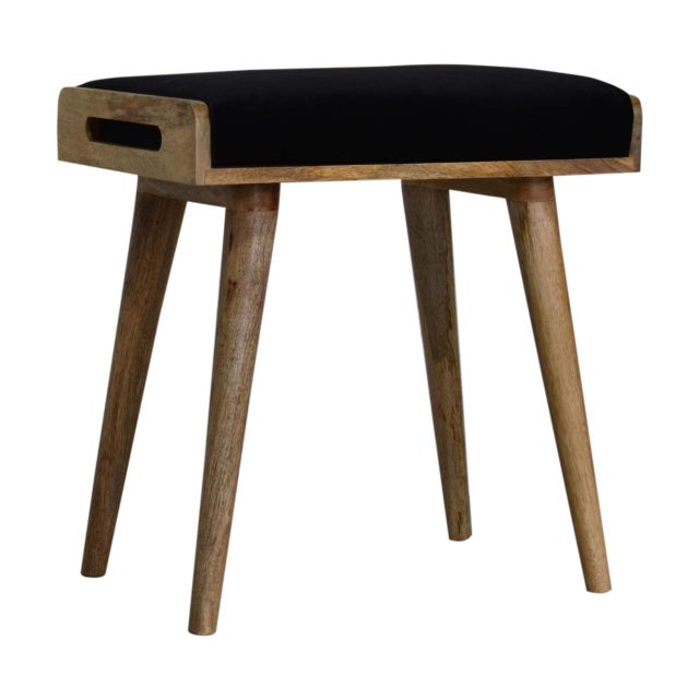 2020s Velvet Upholstered Footstool With Wooden Tray Frame For Sale - Image 5 of 8