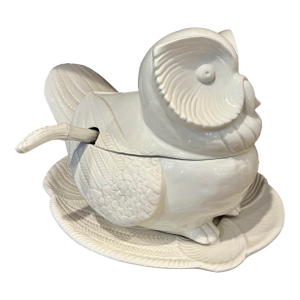 Vintage Owl Soup Tureen With Plate & Ladle, Made in Italy