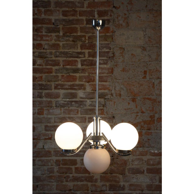 Art Deco Chandelier in Chrome-Plated Steel and Opal Glass, Czech, 1920s For Sale - Image 9 of 13