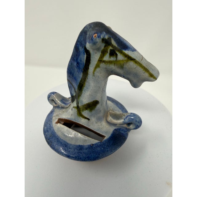 Royal Blue 20th Century Scandinavian Style Pottery Vessel (Still Bank) With Horse Head For Sale - Image 8 of 12