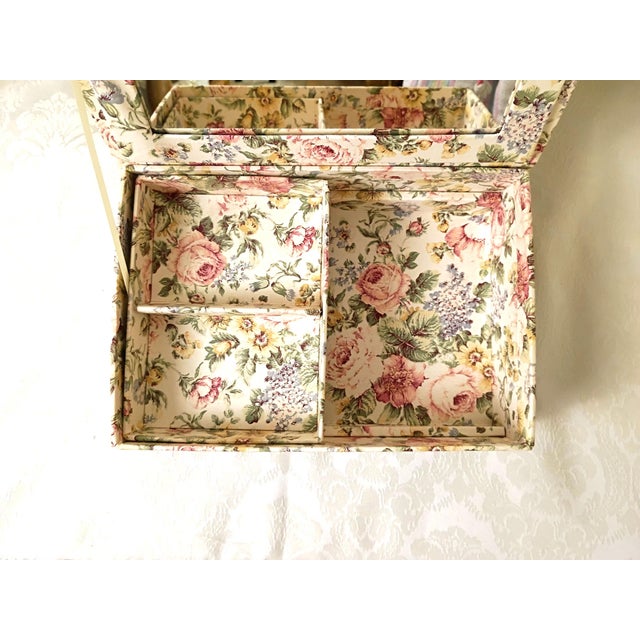 Jewelry Box With Mirror Cabbage Rose Chinz Fabric Dresser Top Vanity Organizer For Sale - Image 9 of 12