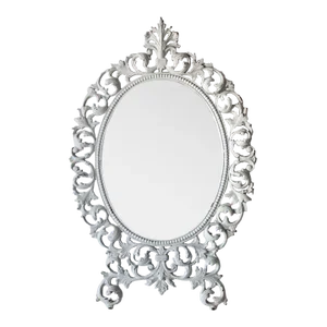 Vintage Mid-Century Baroque Style Ornate Cast Iron Wall Mirror With Beveled Glass