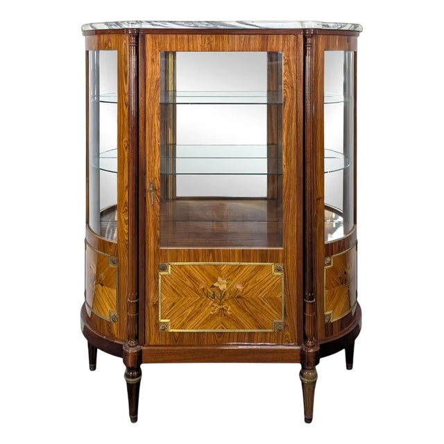Rosewood Marquetry Silver Cabinet For Sale