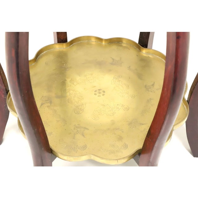 Mid 20th Century Mid 20th Century Mahogany Asian Two-Tier Collapsible Brass Tray Table For Sale - Image 5 of 8