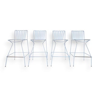 1960s Mid-Century Modern Wrought Iron Patio Barstools - Set of 4 For Sale