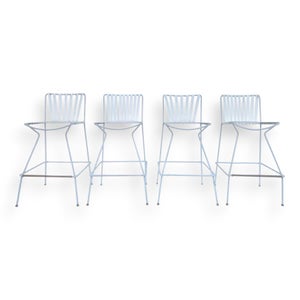 1960s Mid-Century Modern Wrought Iron Patio Barstools - Set of 4