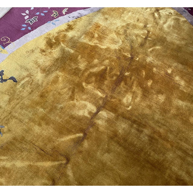 Textile Antique 1920s Art Deco Chinese Rug, Gold Oval Medallion, Near-Mint, 8'1" X 10'2" (247cm X 311cm) For Sale - Image 7 of 10