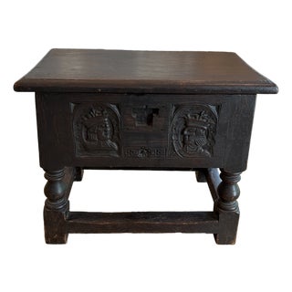 Antique European Carved Oak Chest on Stand For Sale
