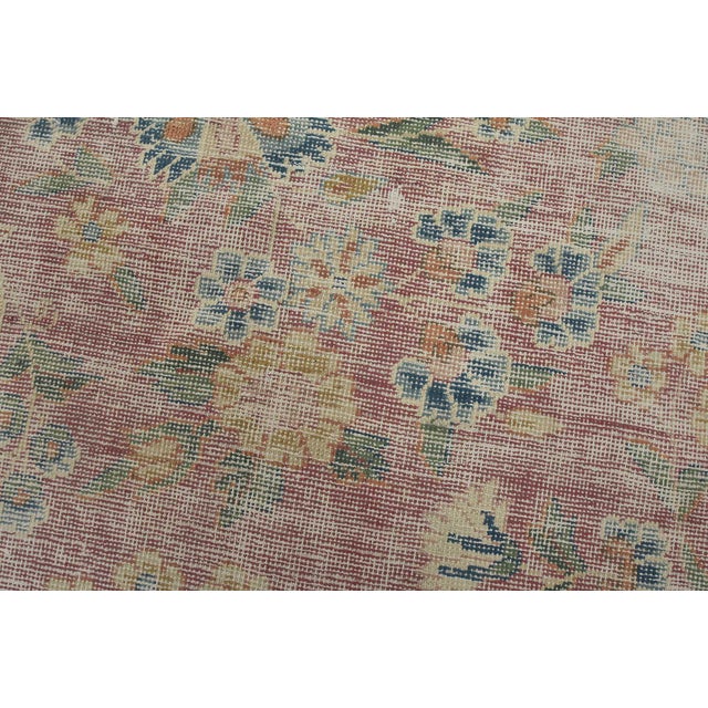1980s Kerman Rug 6’4” X 10’4” Pink Wool Vintage Distressed Hand-Knotted Carpet For Sale - Image 5 of 15