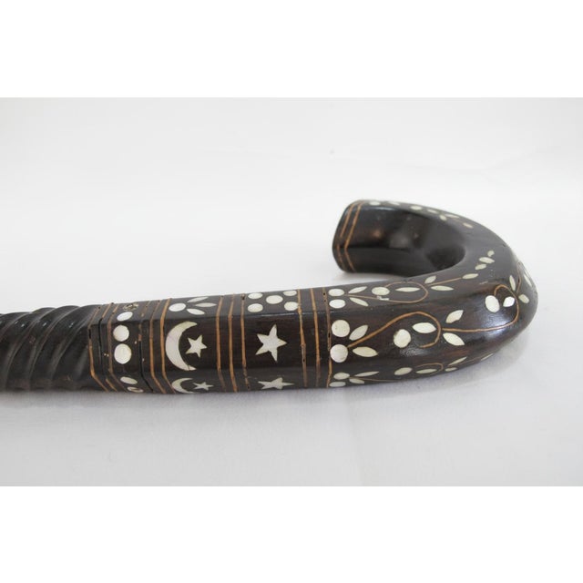 Crescent Moon & Star Inlaid Wood Mother of Pearl Cane Walking Stick For Sale - Image 4 of 12