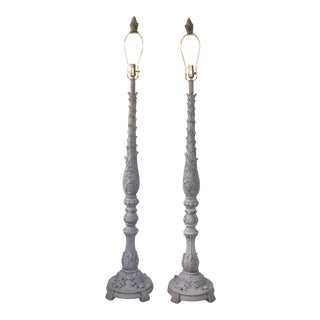 Gray Patina Floor Lamps - A Pair For Sale
