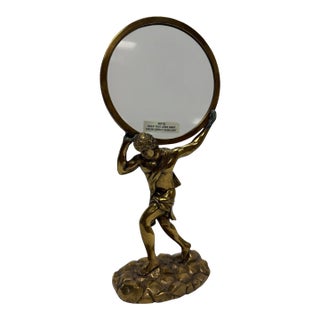 Vintage Maitland-Smith Bronze Greek God Atlas Desk Magnifying Glass Stand For Sale