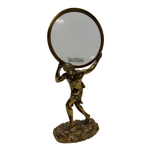 Vintage Maitland-Smith Bronze Greek God Atlas Desk Magnifying Glass Stand For Sale