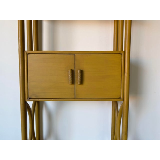 Mustard Vintage Mustard Yellow Bent Rattan Bookcase Cabinet For Sale - Image 8 of 12