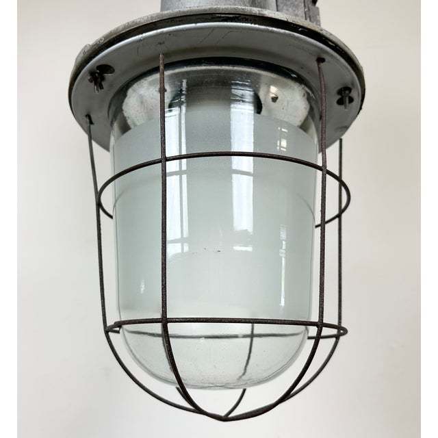 Large Industrial Cast Aluminium Cage Pendant Light, 1960s For Sale - Image 4 of 16